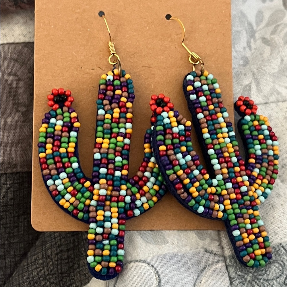 Cactus Seed Beaded Earrings